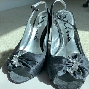 Black Crystal Embellished Peep Toe Sandal